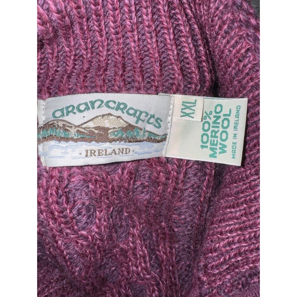 Aran Crafts Ireland Women XXL Merino Wool Zip Cardigan Sweater Fisherman Cable - Picture 6 of 10